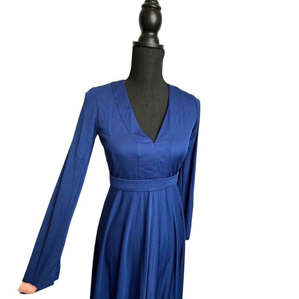 DONCASTER Royal Blue Vintage V Neck Long Sleeve Maxi Dress Size Medium